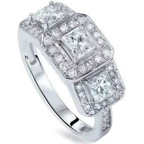 1 3/8ct Princess Cut Diamond 3-Stone Ring 14K White Gold