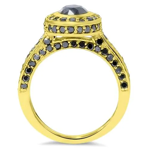 1 7/8ct Black Diamond Bezel Engagement Ring 14K Yellow Gold