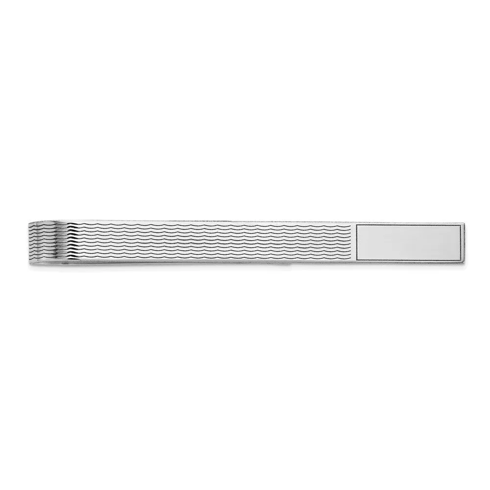 14K White Gold Engravable Wave Grooved Tie Bar, 4.5 x 50mm