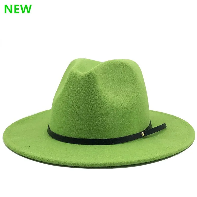 54-56-60CM Women Men Wool Vintage Gangster Trilby Felt Fedora Hat With Wide Brim Gentleman Elegant Lady Winter Autumn Jazz Caps