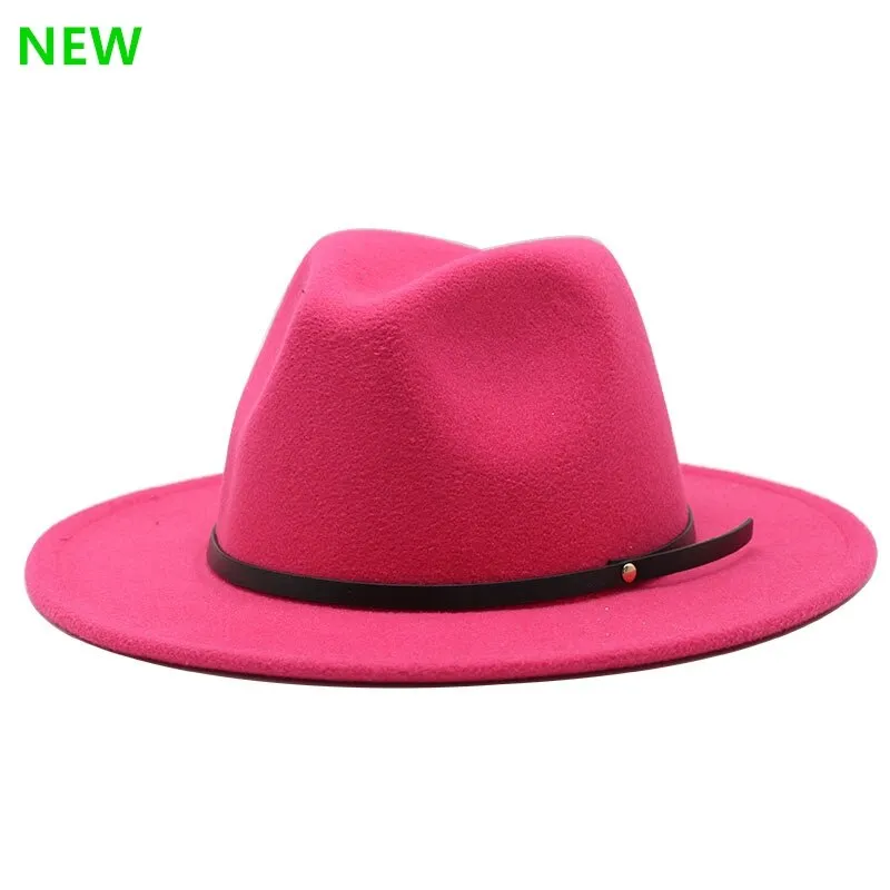 54-56-60CM Women Men Wool Vintage Gangster Trilby Felt Fedora Hat With Wide Brim Gentleman Elegant Lady Winter Autumn Jazz Caps