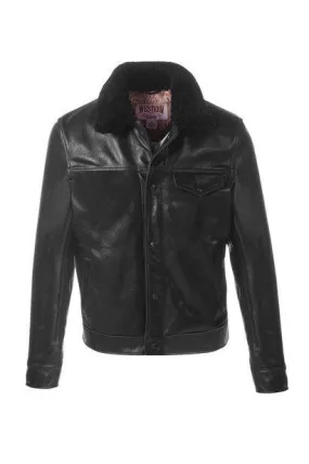 545 Buffalo Leather Trucker Jacket - Black