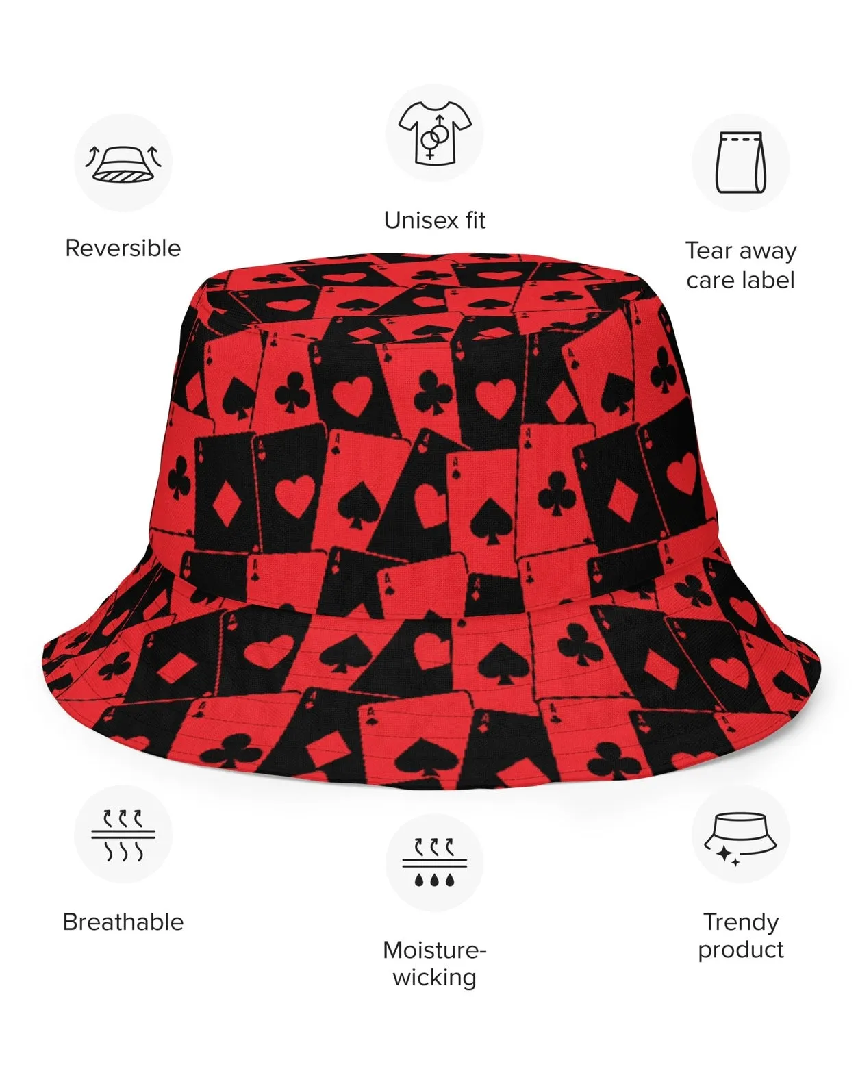 Ace Of Hearts / House Of Cards Reversible Bucket Hat