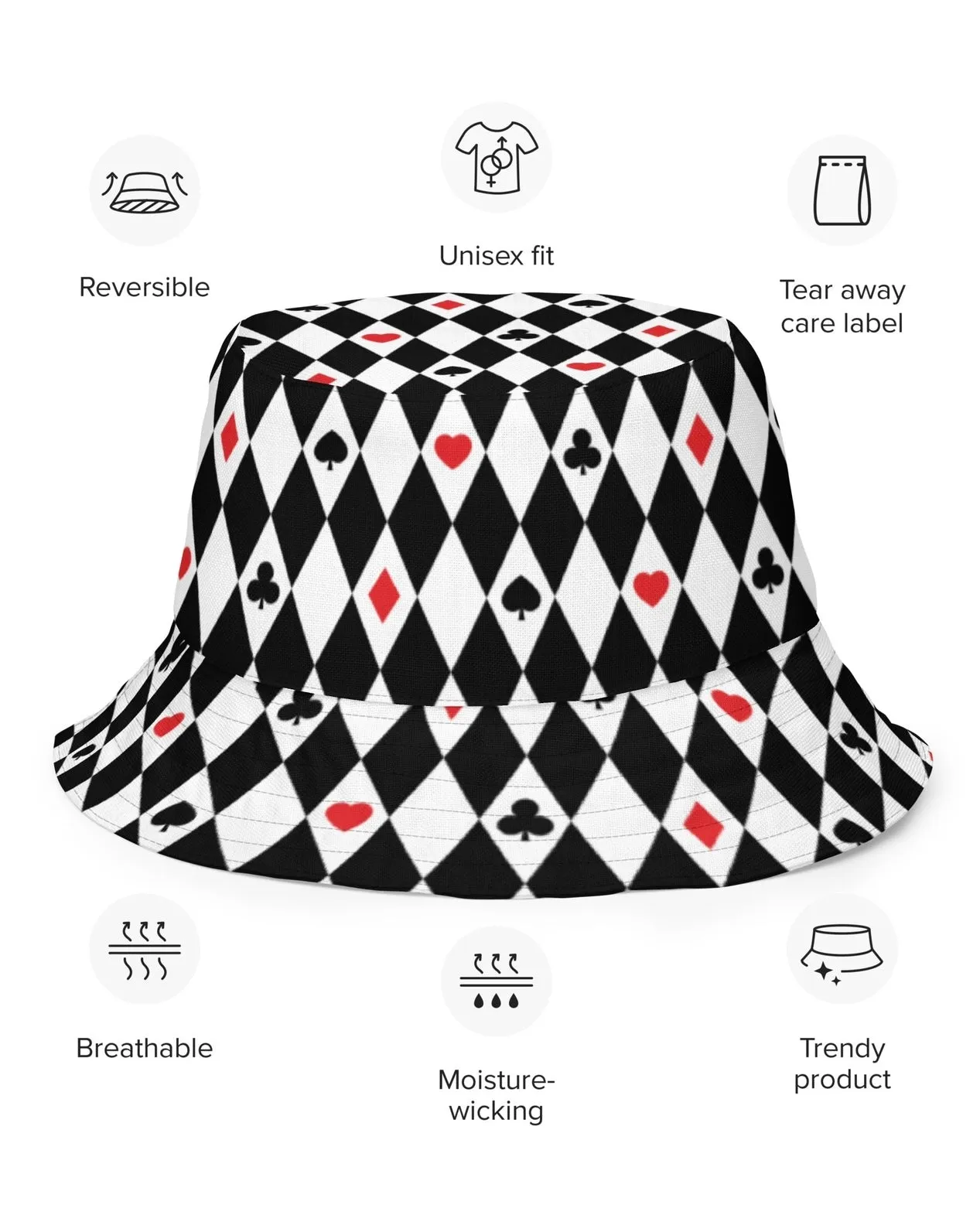 Ace Of Hearts / House Of Cards Reversible Bucket Hat