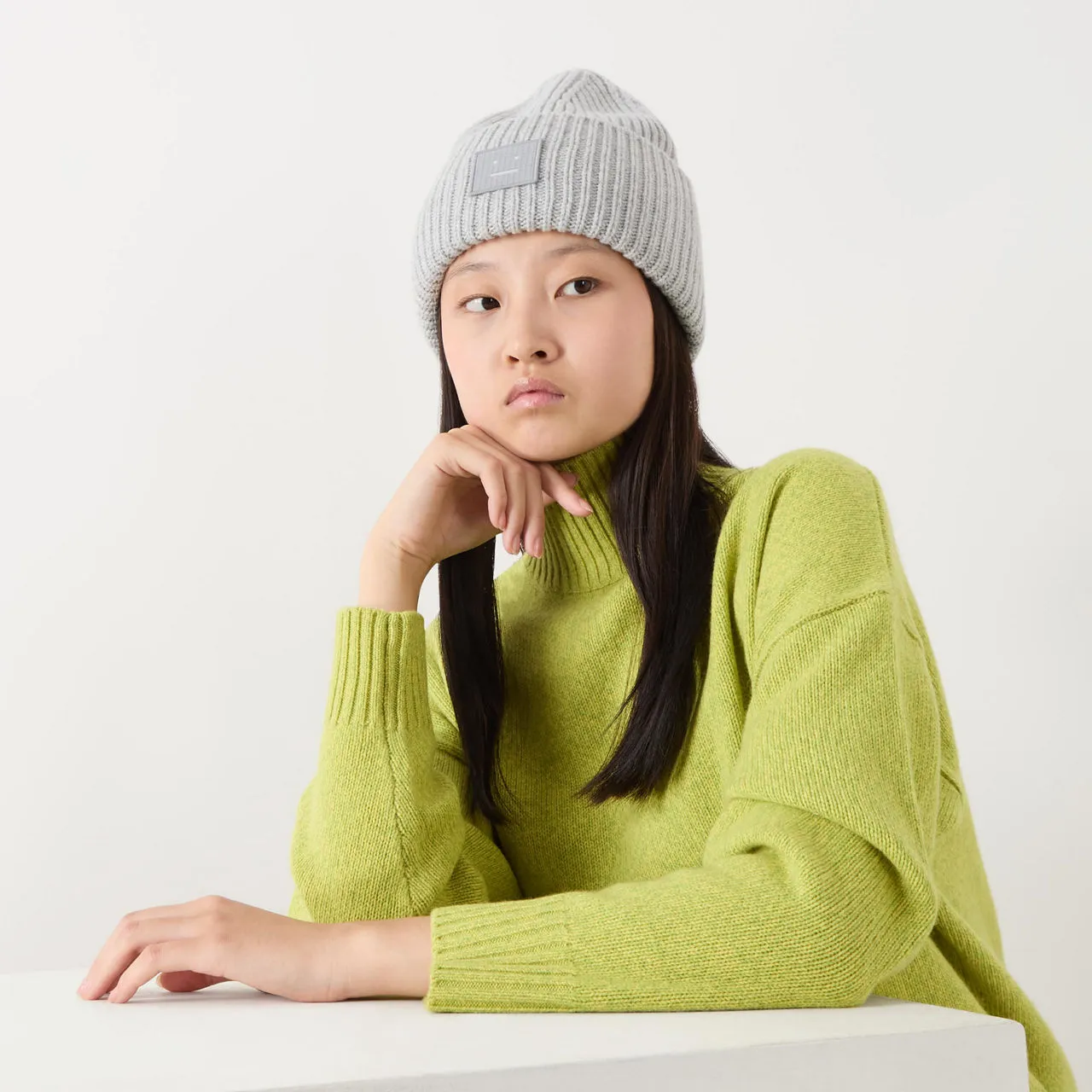 ACNE STUDIOS The Sustainable Edit Pansy Face Beanie Hat - Light Grey Melange