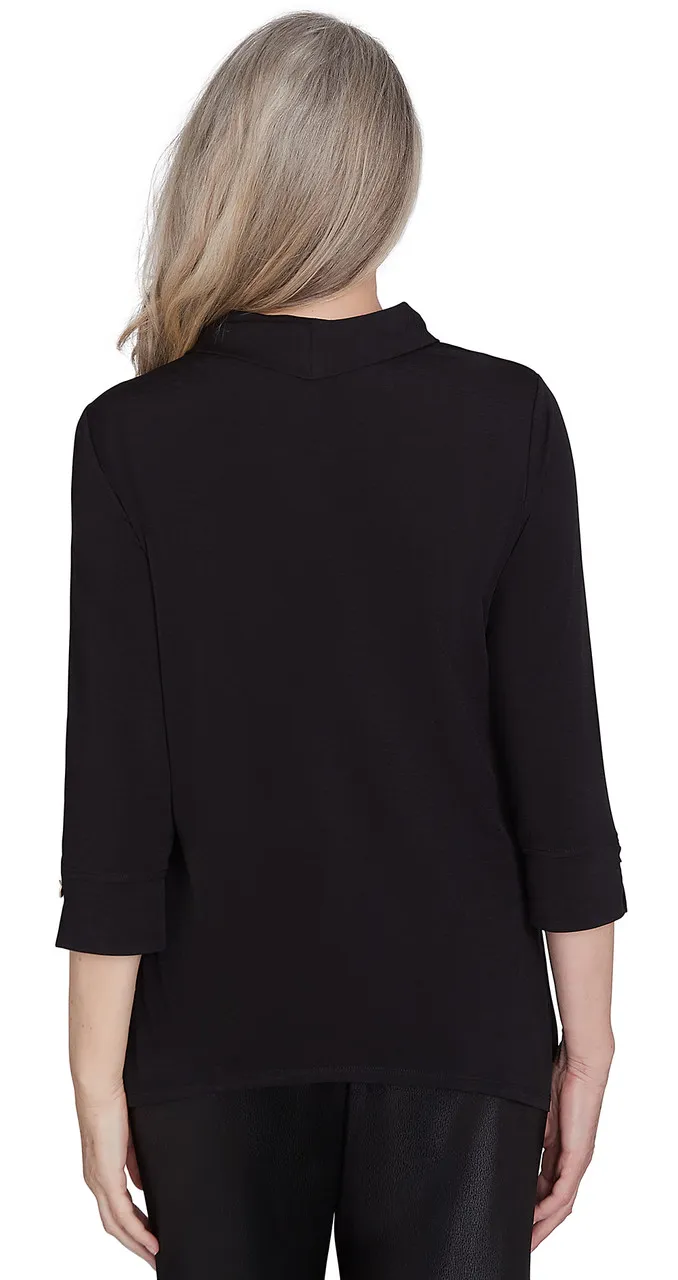 ALFRED DUNNER TOP *MISSY* BLACK SPLICED FLORAL TEXTURE