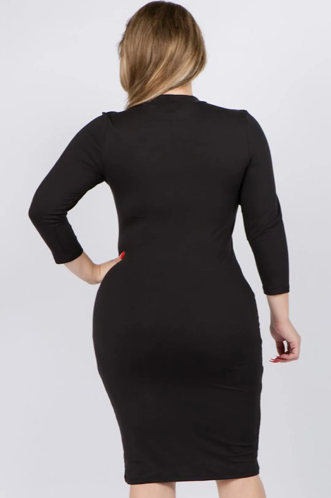 Black Mock Neck Form Fitted Dress Dress