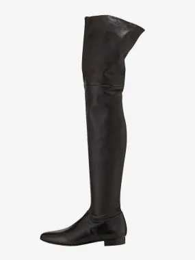 Black Over The Knee Boots Women Pointed Toe Flat Thigh High Boots