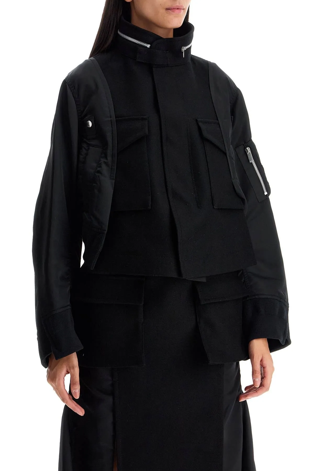 boxy wool and nylon jacket 24 07331 BLACK