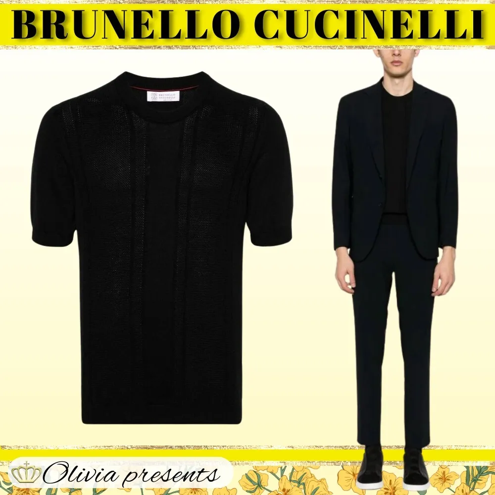 BRUNELLO CUCINELLI  |Crew Neck Plain Cotton Short Sleeves Sweaters