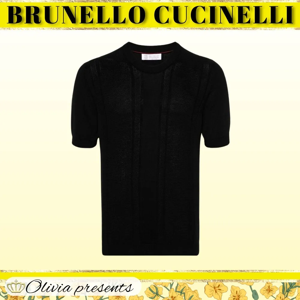 BRUNELLO CUCINELLI  |Crew Neck Plain Cotton Short Sleeves Sweaters