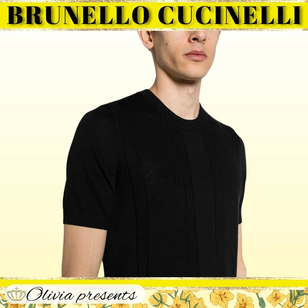 BRUNELLO CUCINELLI  |Crew Neck Plain Cotton Short Sleeves Sweaters