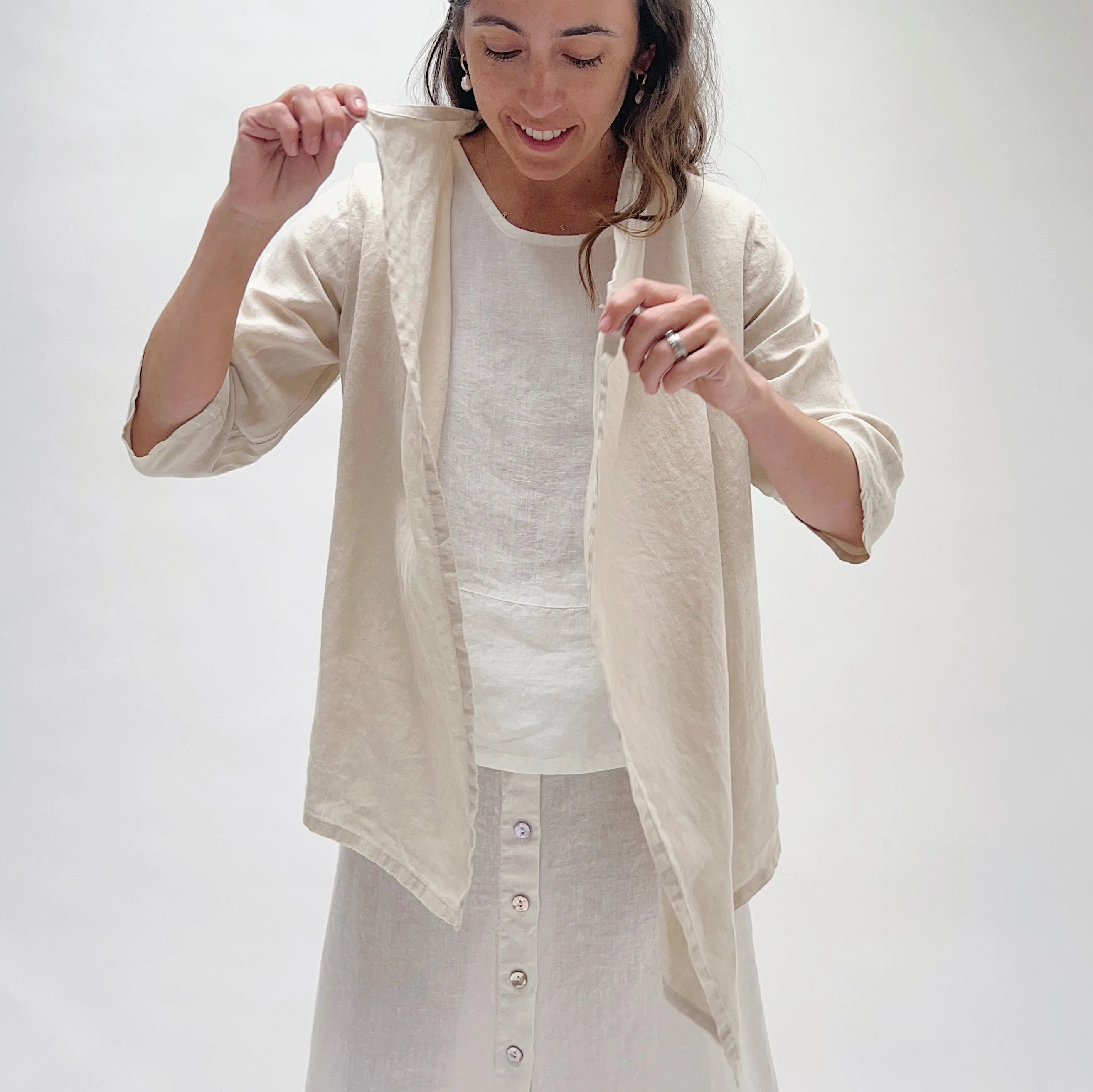 Bryn Walker | Open Linen Cardigan in Tapioca