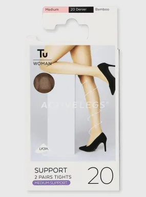 Buy Bamboo 20 Denier Medium Support Tights 2 Pack XL | Tights | Tu