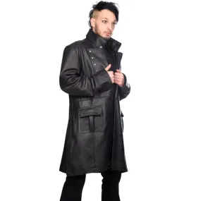 Buy Flapped Long Military Leather Coat 002134 - Coats for Men 0082 | Kilt and Jacks