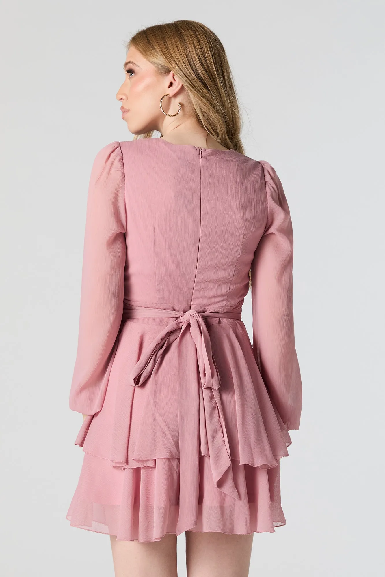 Chiffon Tiered Long Sleeve Mini Dress