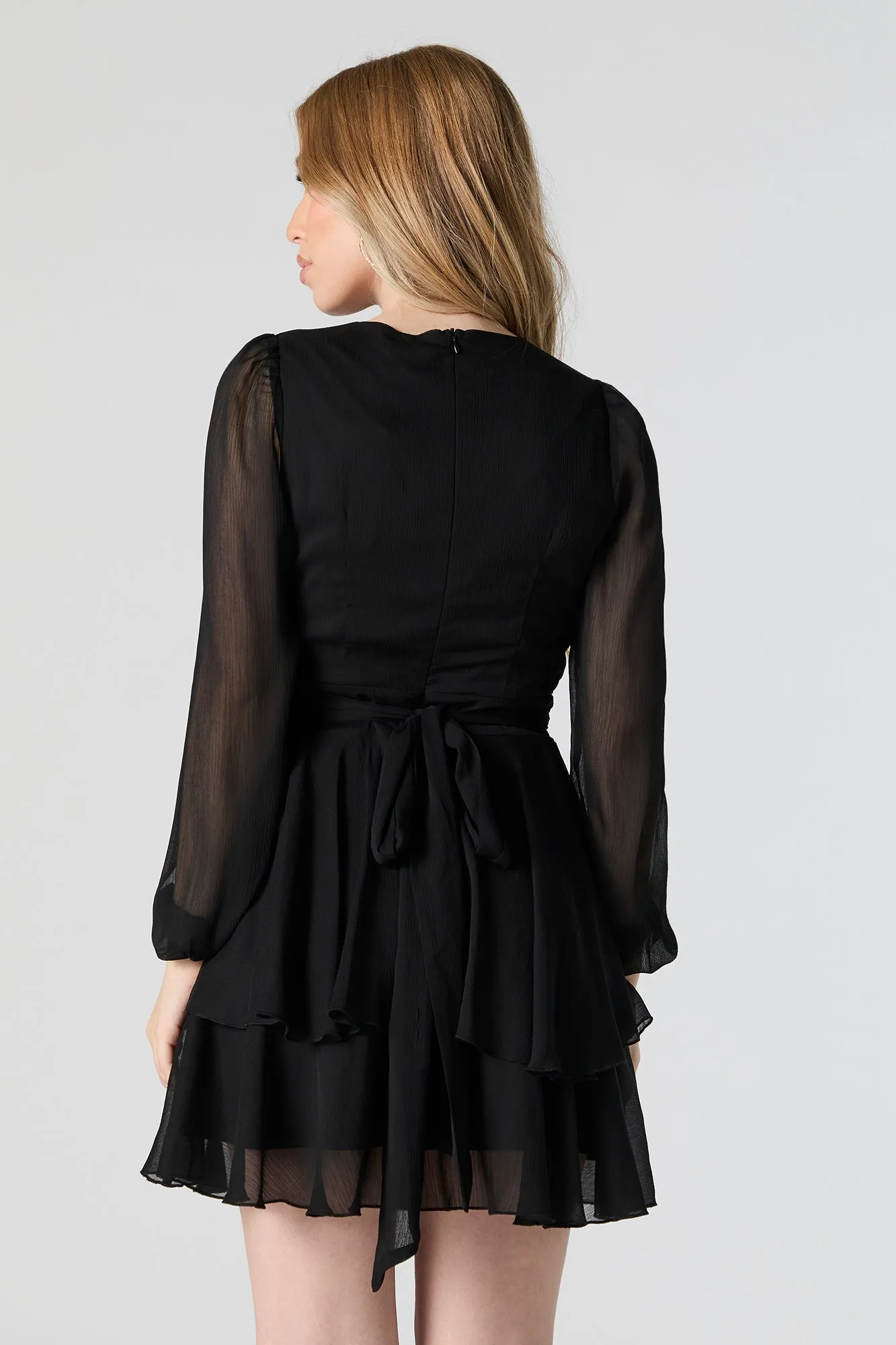 Chiffon Tiered Long Sleeve Mini Dress