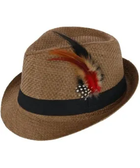 CTM Westend Men's Vented Fedora Trilby Hat with Feather