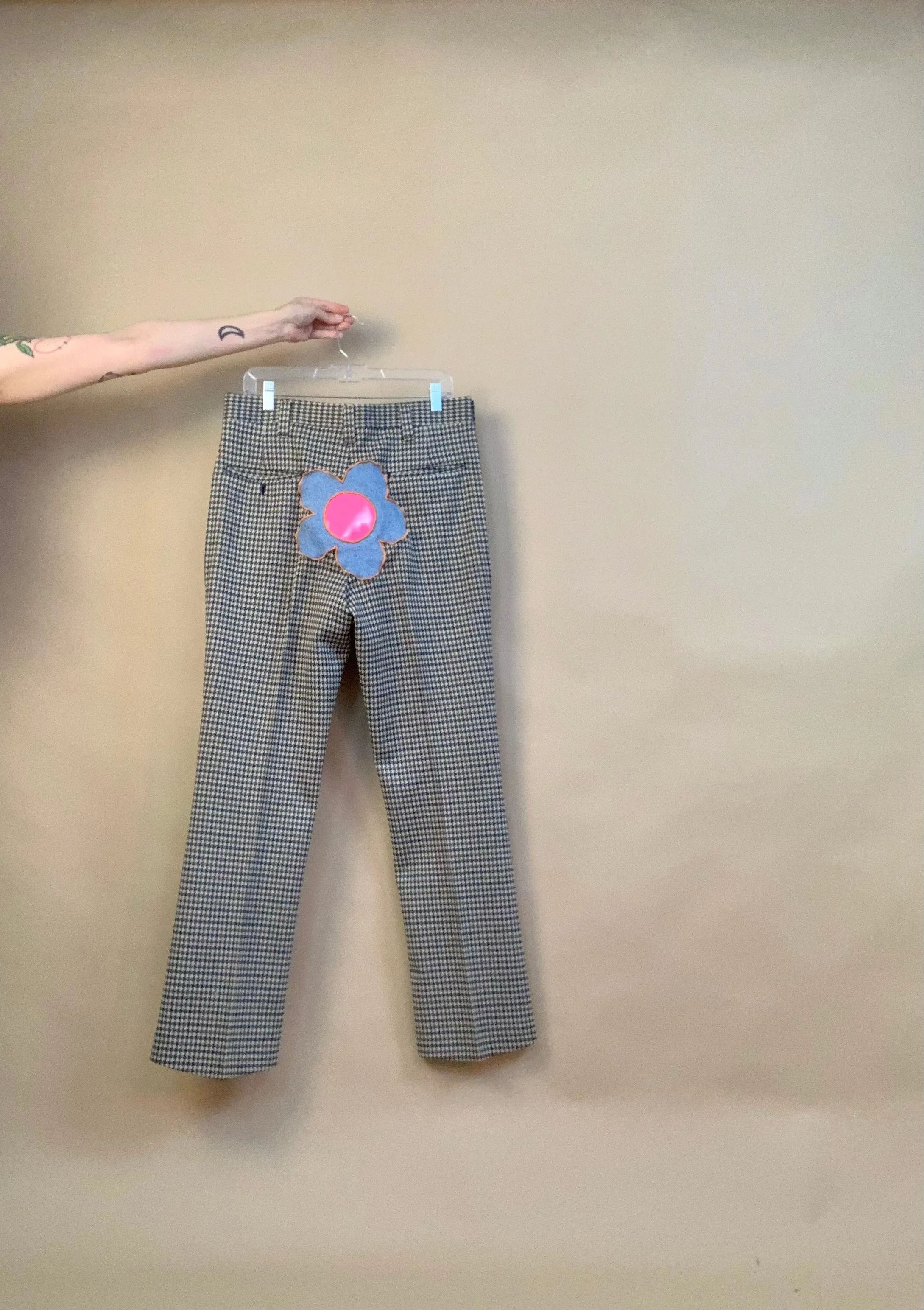 Custom flower patch chain pants