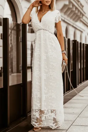 Deep V-Neck Lace Maxi Dress