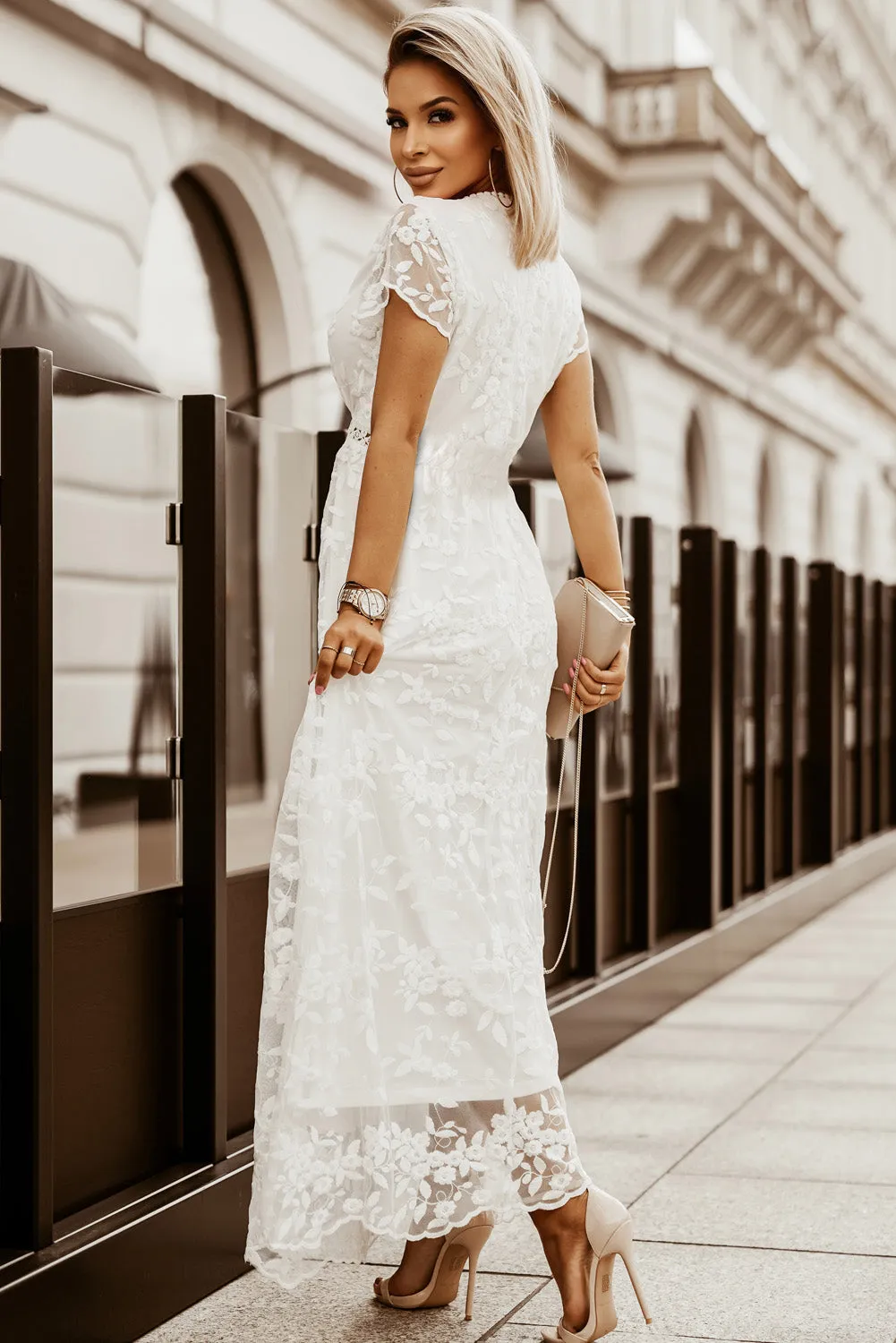 Deep V-Neck Lace Maxi Dress