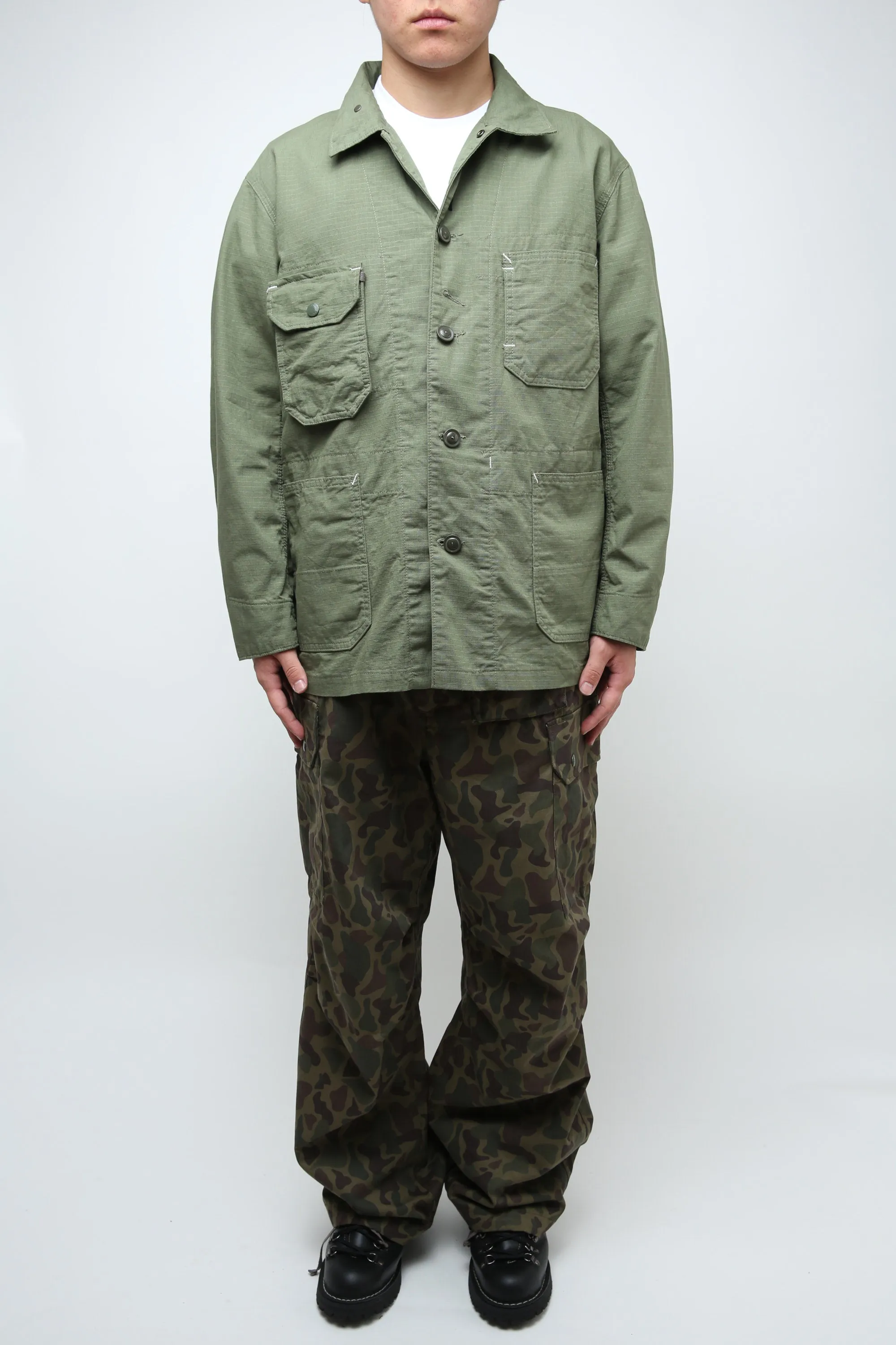 Engineered Garments X Totem FU Over Coverall Jacket - Olive Cotton Ripstop