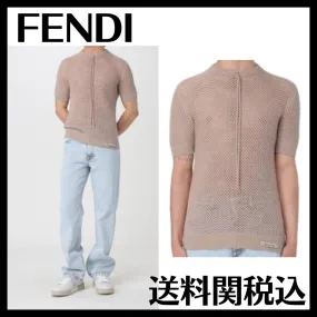 FENDI  |Crew Neck Wool Short Sleeves Logo Luxury Sweaters