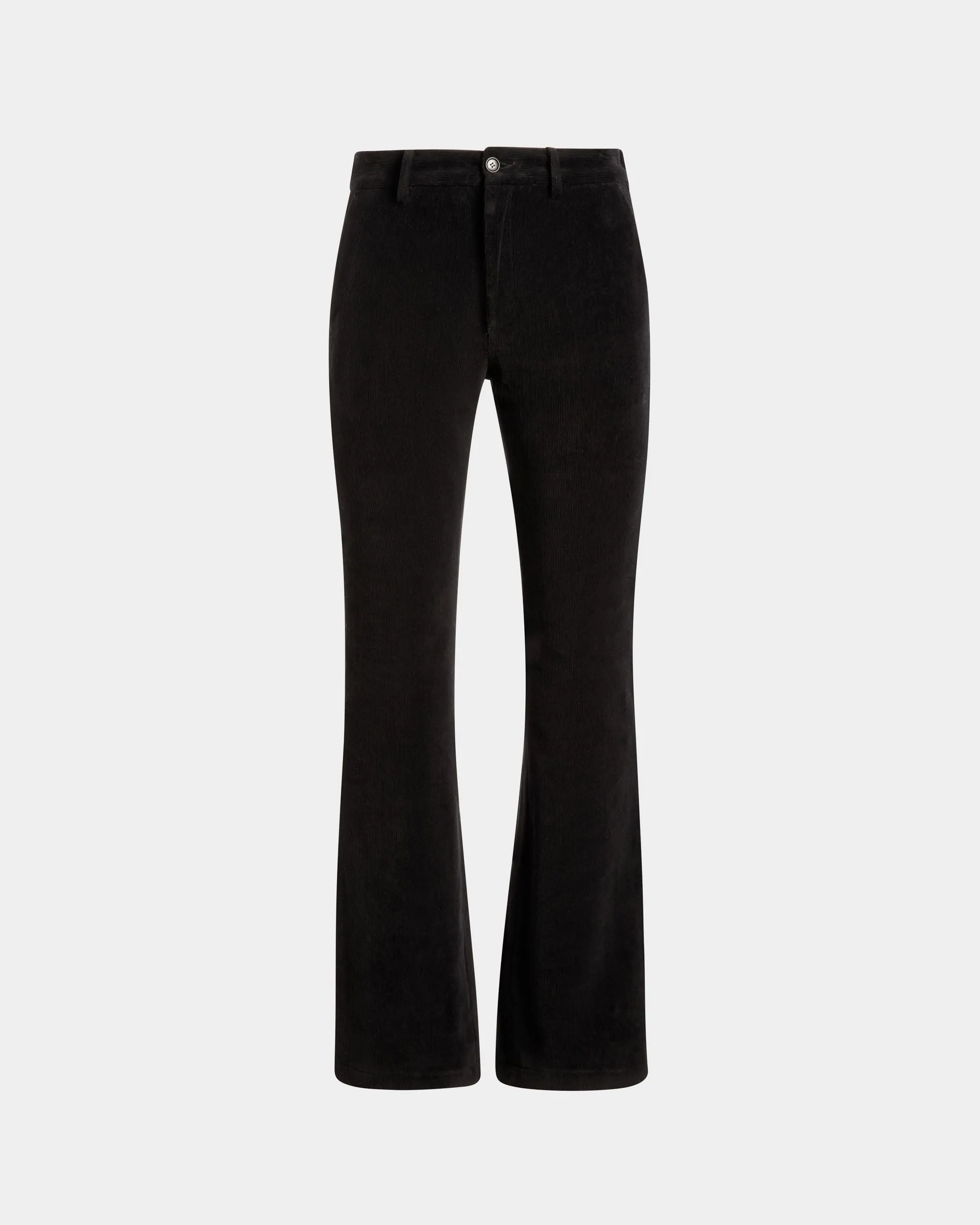 Flared Pants In Black Cotton Corduroy 