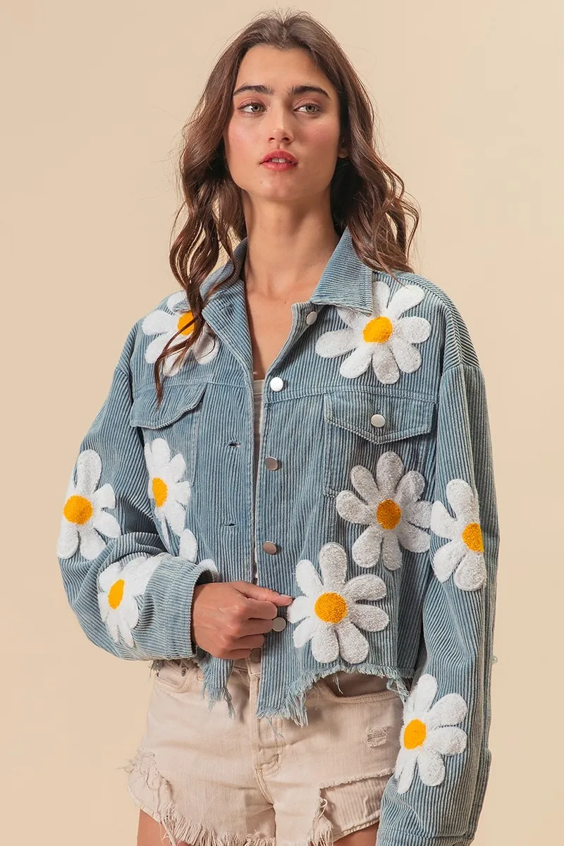 FLOWER PATCHES WASHED CORDUROY JACKET