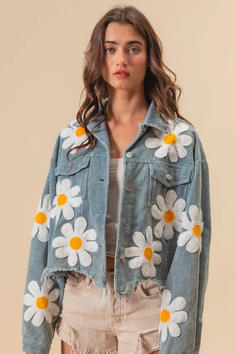 FLOWER PATCHES WASHED CORDUROY JACKET