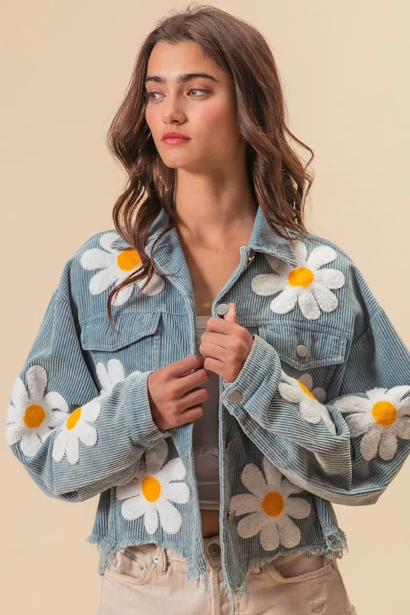 FLOWER PATCHES WASHED CORDUROY JACKET