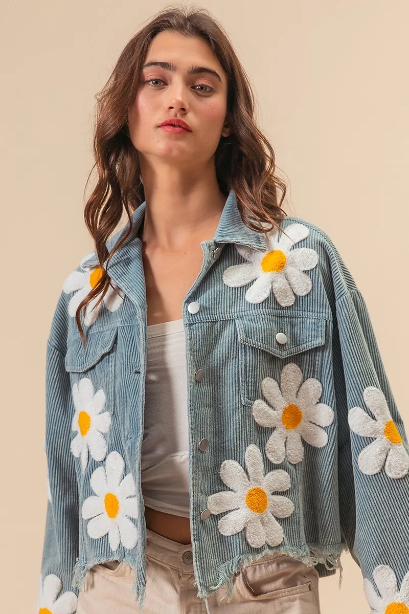 FLOWER PATCHES WASHED CORDUROY JACKET