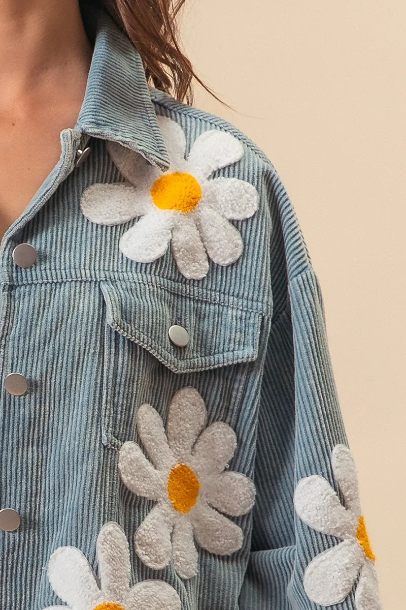 FLOWER PATCHES WASHED CORDUROY JACKET