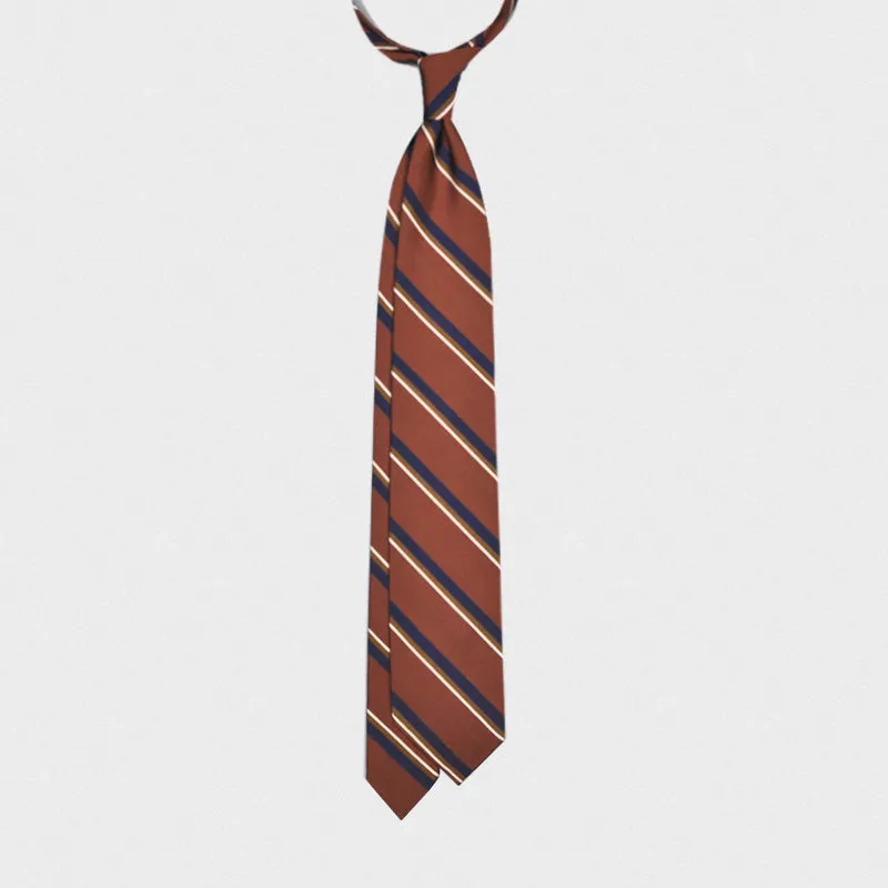 F.Marino Handmade Jacquard Silk Tie 3-Fold Regimental Rust Brown