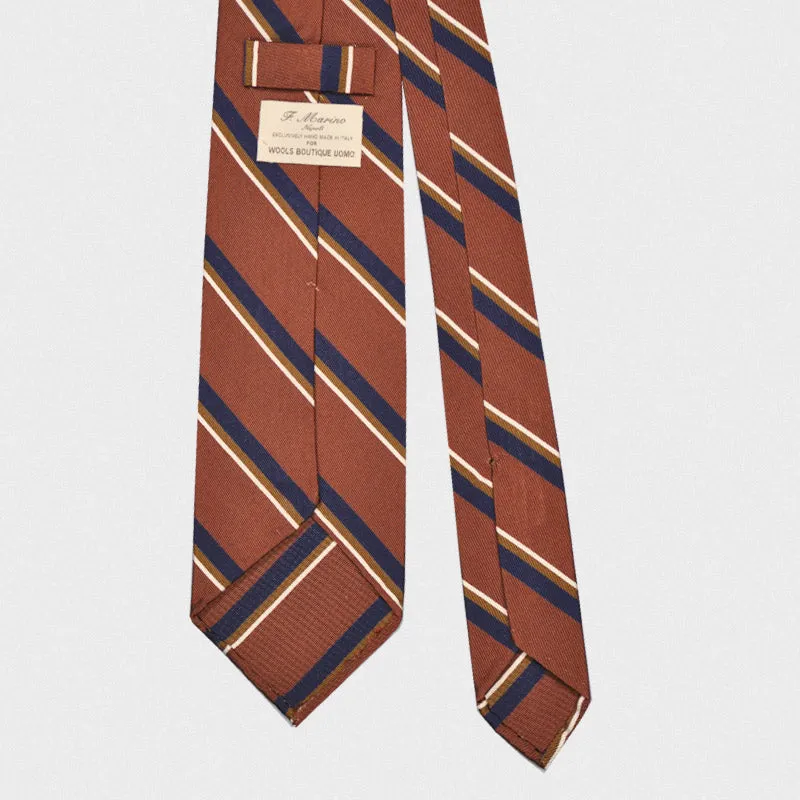 F.Marino Handmade Jacquard Silk Tie 3-Fold Regimental Rust Brown