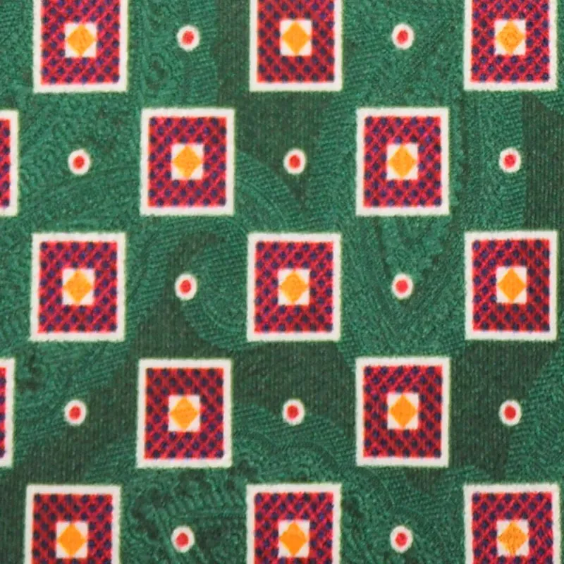 F.Marino Handmade Silk Tie Green Damask Paisley Magenta Squares