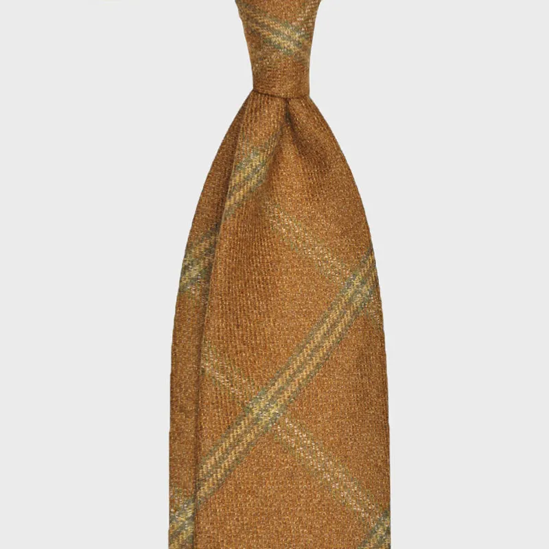 F.Marino Handmade Wool Tie 3-Fold Check Caramel