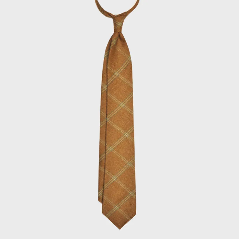 F.Marino Handmade Wool Tie 3-Fold Check Caramel