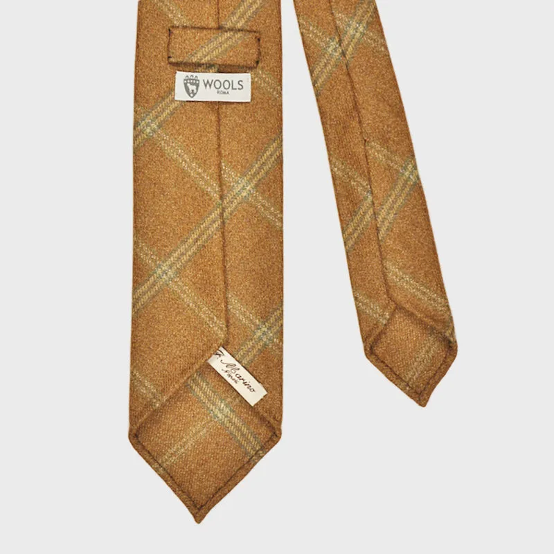 F.Marino Handmade Wool Tie 3-Fold Check Caramel