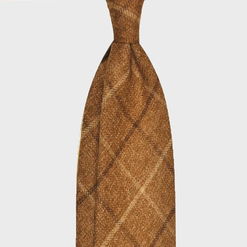 F.Marino Handmade Wool Tie 3-Fold Check Tobacco