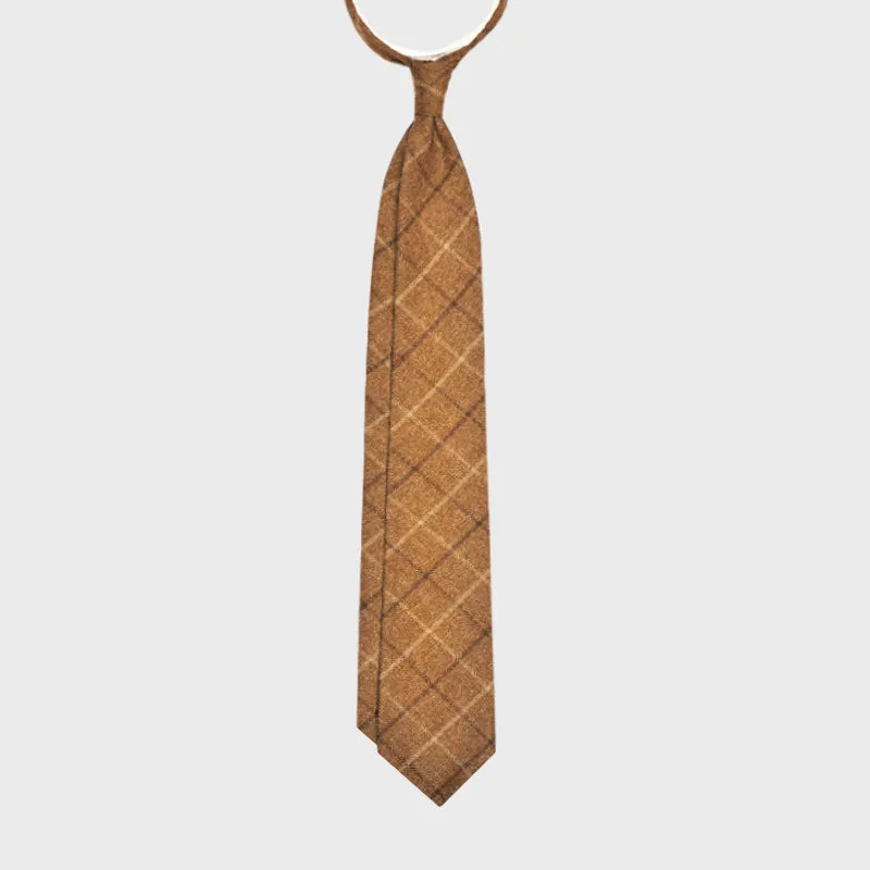 F.Marino Handmade Wool Tie 3-Fold Check Tobacco