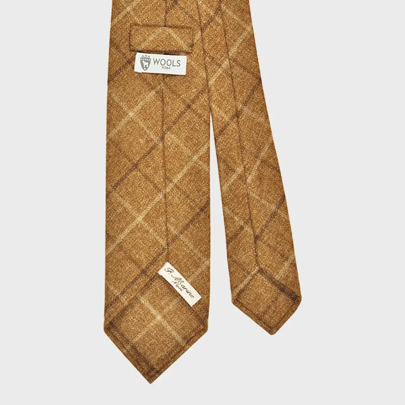 F.Marino Handmade Wool Tie 3-Fold Check Tobacco