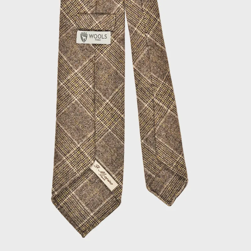 F.Marino Handmade Wool Tie 3-Fold Prince of Wales Brown