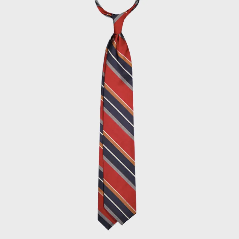 F.Marino Regimental Jacquard Silk Tie 3 Folds Red