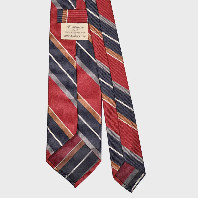 F.Marino Regimental Jacquard Silk Tie 3 Folds Red