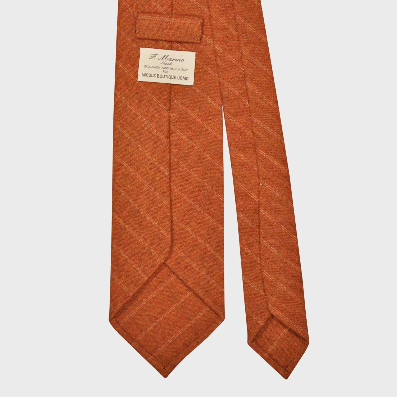 F.Marino Regimental Wool Tie 3 Folds Dark Orange