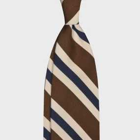 F.Marino Silk Cotton Tie 3 Folds Regimental Coffee