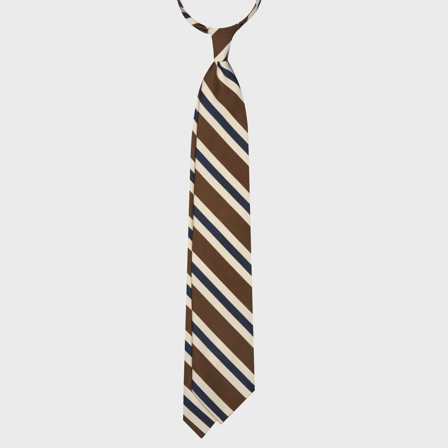 F.Marino Silk Cotton Tie 3 Folds Regimental Coffee