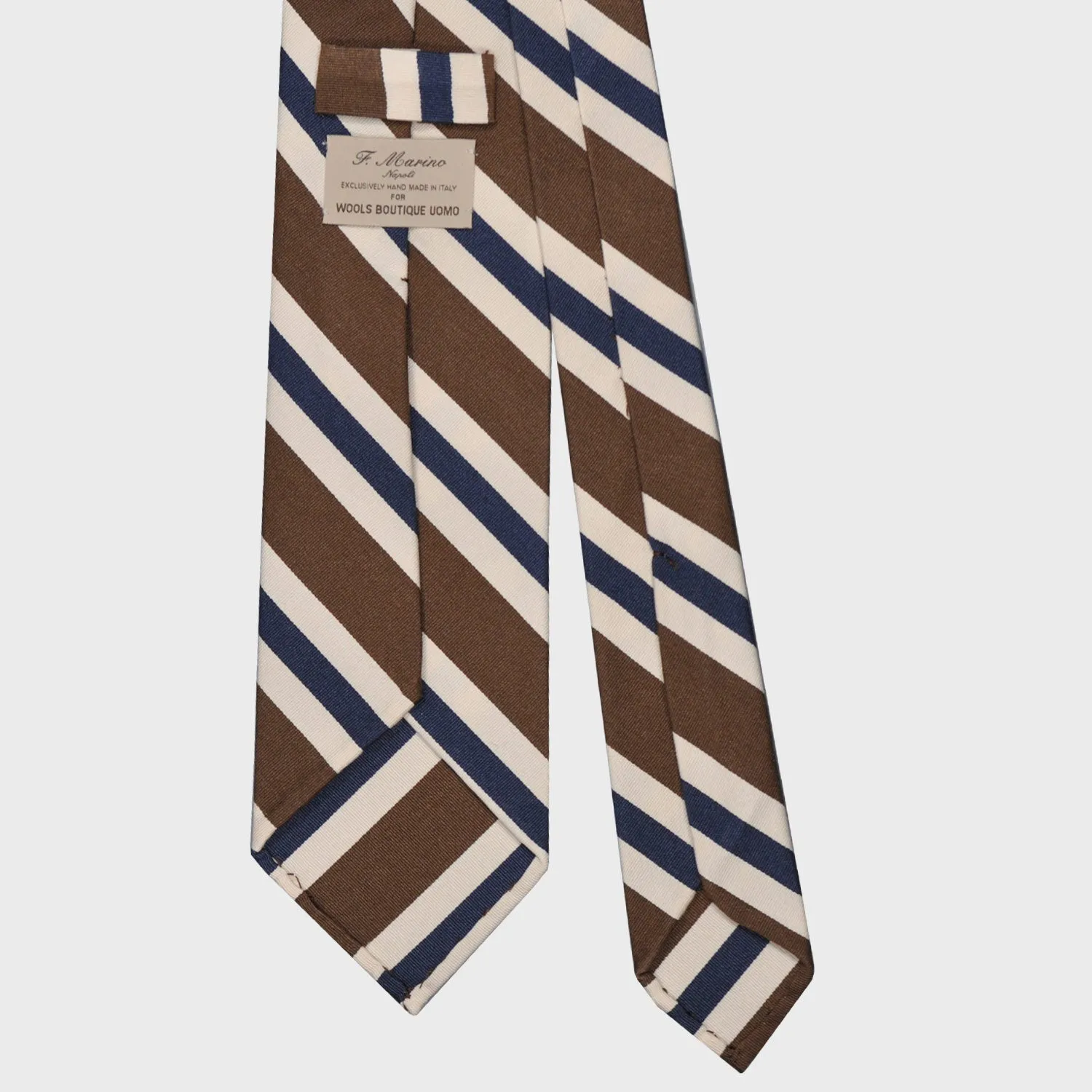 F.Marino Silk Cotton Tie 3 Folds Regimental Coffee