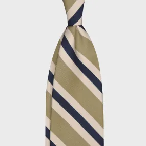 F.Marino Silk Cotton Tie 3 Folds Regimental Khaki